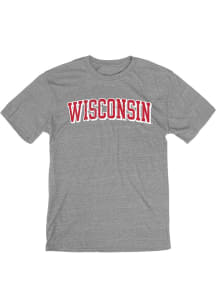 Blue 84 Wisconsin Badgers Grey Arch Name Short Sleeve Fashion T Shirt