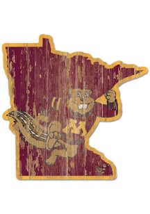 Minnesota Golden Gophers State Shape Wood Sign - Maroon