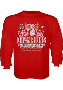 Blue 84 Ohio State Buckeyes Youth Red 2024 Football Multi National Champions Long Sleeve T-Shirt