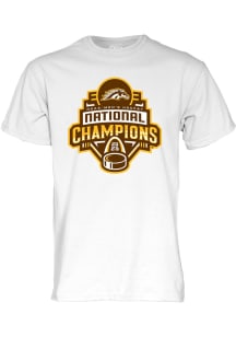 Blue 84 Western Michigan Broncos White 2025 National Mens Hockey Champions Official Logo Short Sle..