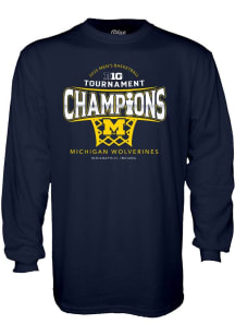Blue 84 Michigan Wolverines Navy Blue 2025 Big Ten Mens Basketball Tournament Champions Long Sleev..