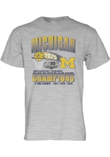 Blue 84 Michigan Wolverines Grey 2025 Big Ten Mens Basketball Tournament Champions Short Sleeve T..