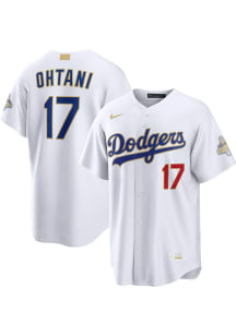 Shohei Ohtani Nike Los Angeles Dodgers Mens White WS Champions Gold Collection Limited Baseball Je..