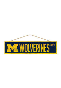 Michigan Wolverines 4x17 inch Wood Ave Sign - Blue
