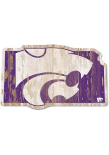 K-State Wildcats State Shape Wood Sign - Purple