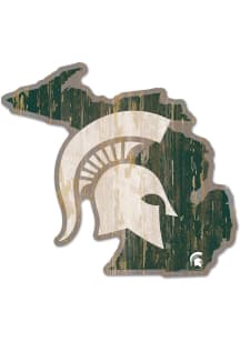 Michigan State Spartans State Shape Wood Sign - Green