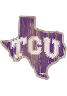 TCU Horned Frogs State Shape Wood Sign - Purple