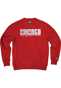 Blue 84 Chicago Mens Red Wordmark Flag Long Sleeve Crew Sweatshirt