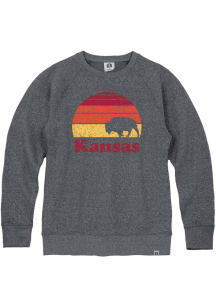 Rally Kansas Mens Navy Blue Buffalo Sunset Long Sleeve Crew Sweatshirt