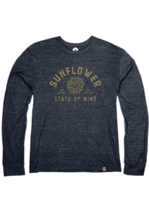 Rally Kansas Navy Blue Sunflower State Of Mind Long Sleeve Fashion T Shirt