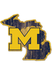 Michigan Wolverines State Shape Wood Sign - Blue