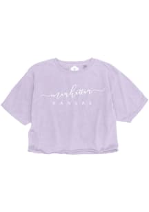 Blue 84 Manhattan Womens Lavender Script Short Sleeve T-Shirt