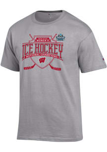 Champion Wisconsin Badgers Grey Women's Hockey National Champs 2026 Jersey Short Sleeve T Shirt