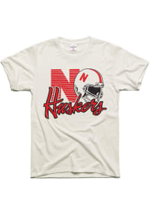 Charlie Hustle Nebraska Cornhuskers White 90s Throwback Helmet Short Sleeve Fashion T Shirt
