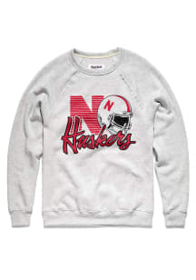 Charlie Hustle Nebraska Cornhuskers Mens Grey 90s Throwback Helmet Long Sleeve Fashion Sweatshirt