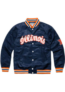Charlie Hustle Illinois Fighting Illini Mens Navy Blue Letterman Light Weight Jacket