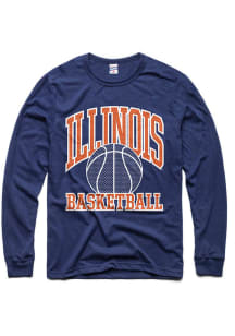 Charlie Hustle Illinois Fighting Illini Navy Blue Basketball Number One Graphic Long Sleeve T Shir..