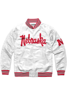 Charlie Hustle Nebraska Cornhuskers Mens White Letterman Light Weight Jacket