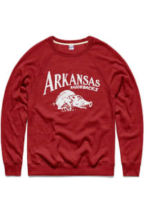 Charlie Hustle Arkansas Razorbacks Mens Cardinal Pennant Long Sleeve Crew Sweatshirt