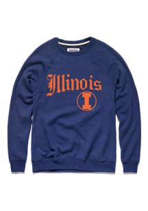 Charlie Hustle Illinois Fighting Illini Mens Navy Blue Pennant Long Sleeve Crew Sweatshirt