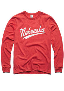Charlie Hustle Nebraska Cornhuskers Red Script Long Sleeve T Shirt