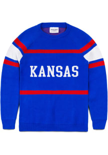 Charlie Hustle Kansas Jayhawks Mens Blue Collegiate Long Sleeve Sweater