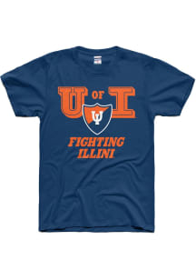 Charlie Hustle Illinois Fighting Illini Navy Blue Illini Short Sleeve Fashion T Shirt