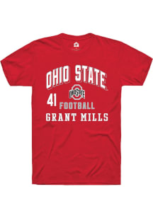 Grant Mills Ohio State Buckeyes Red Football NIL Arch Logo Short Sleeve Player T Shirt