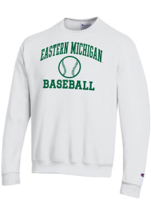 Champion Eastern Michigan Eagles Mens White Baseball Icon Powerblend Long Sleeve Crew Sweatshirt