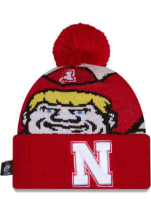 New Era Nebraska Cornhuskers Red DL Mascot Pom Cuff Mens Knit Hat
