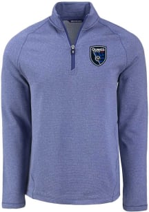 Cutter and Buck San Jose Earthquakes Mens Blue Pehastin Long Sleeve Qtr Zip Pullover