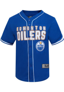Pro Standard Edmonton Oilers Blue Mesh Button Up Short Sleeve T Shirt