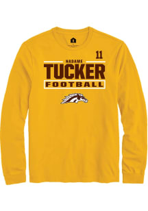 Nadame Tucker Western Michigan Broncos Gold Football NIL Stacked Box Long Sleeve Player T Shirt