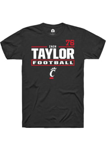 Zach Taylor Cincinnati Bearcats Black Football NIL Stacked Box Short Sleeve Player T Shirt