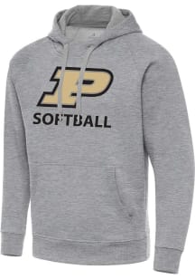Antigua Purdue Boilermakers Mens Grey Heather Softball Victory Long Sleeve Hoodie