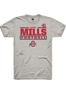 Grant Mills Ohio State Buckeyes Ash Football NIL Stacked Box Short Sleeve Player T Shirt
