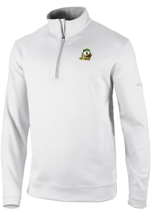 Columbia Oregon Ducks Mens White Heat Seal Omni Wick Wickhams Hills Long Sleeve Qtr Zip Pullover