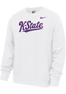 Nike K-State Wildcats Mens White Club Fleece K-State Script Long Sleeve Crew Sweatshirt