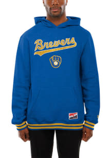 New Era Milwaukee Brewers Mens Blue Throwback Long Sleeve Hoodie