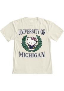 Blue 84 Michigan Wolverines Womens Ivory Hello Two Ways Short Sleeve T-Shirt