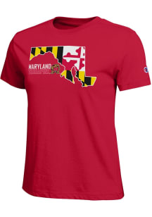 Champion Maryland Terrapins Womens Red State Shape Short Sleeve T-Shirt