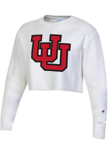 Champion Utah Utes Womens White Reverse Weave Cropped Boyfriend Crew Sweatshirt