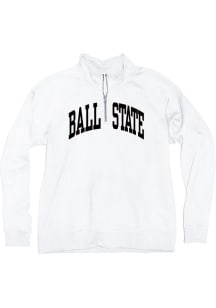 Blue 84 Ball State Cardinals Womens White Sanded Qtr Zip