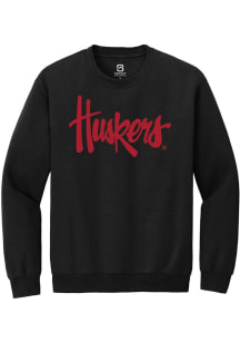 Summit Sportswear Nebraska Cornhuskers Mens Black Heavy Blend Huskers Script Long Sleeve Crew Swea..