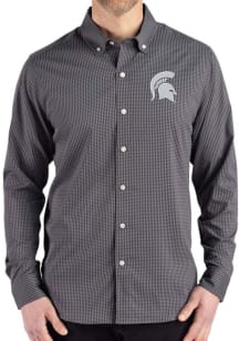 Cutter and Buck Michigan State Spartans Mens Black Gingham LS Woven Long Sleeve Dress Shirt