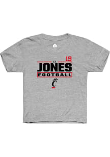 Cj Jones Cincinnati Bearcats Youth Grey NIL Stacked Box Player Tee