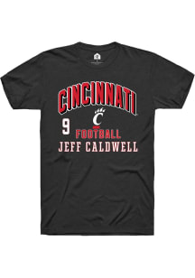 Jeff Caldwell Cincinnati Bearcats Black Football NIL Arch Logo Short Sleeve Player T Shirt