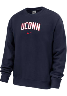 Nike UConn Huskies Mens Navy Blue Arched Team Name Long Sleeve Crew Sweatshirt