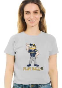 Bernie Brewer  Soft As A Grape Milwaukee Brewers Womens Grey Baby Short Sleeve T-Shirt
