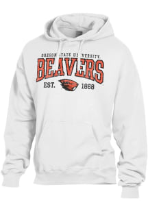 ComfortWash Oregon State Beavers Mens White Name Mascot Logo EST Garment Dyed Long Sleeve Hoodie